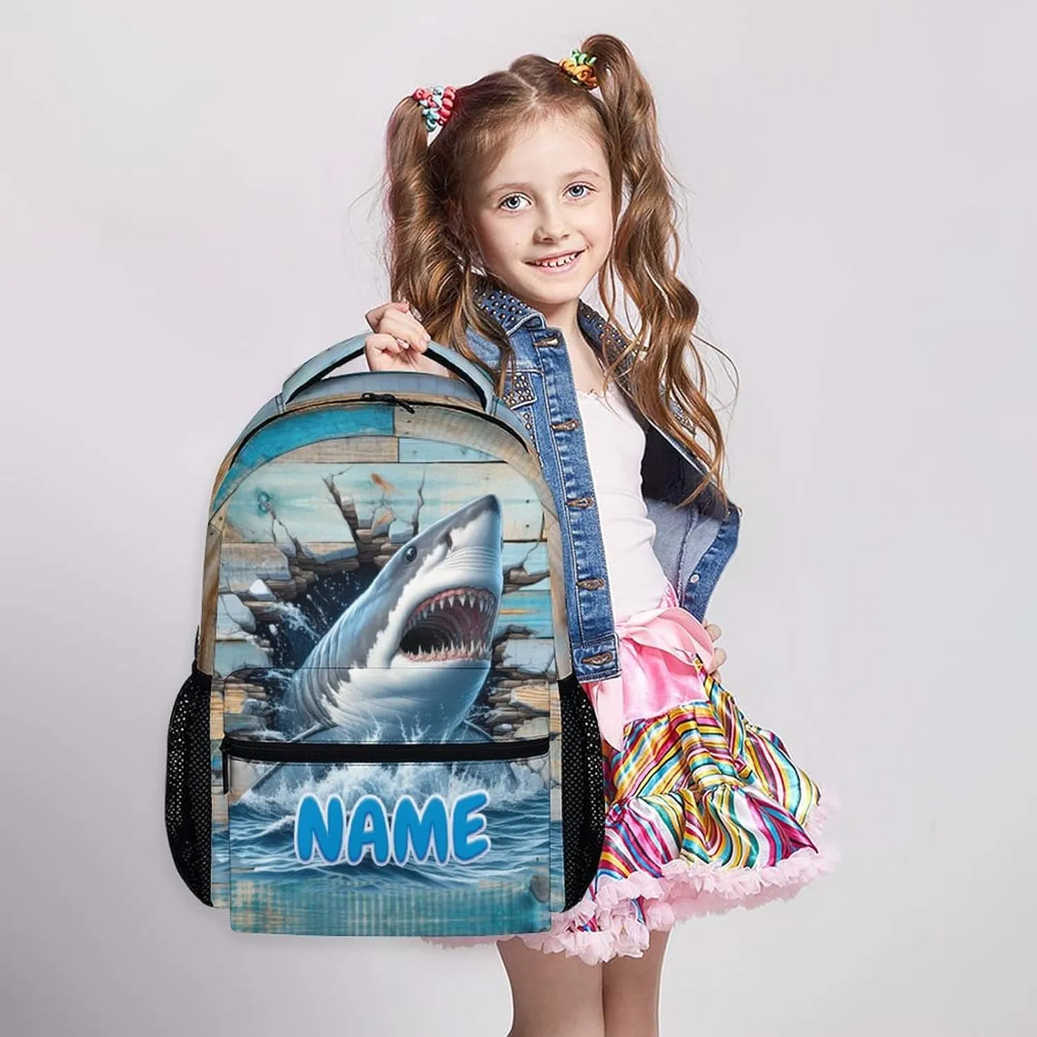 Backpack for Boys Girls, Personalized Shark Backpacks for Children Teen, Cool Shark Gift, Funny Bookbags for Kids 6-8, Bookbag for School Travel Camping