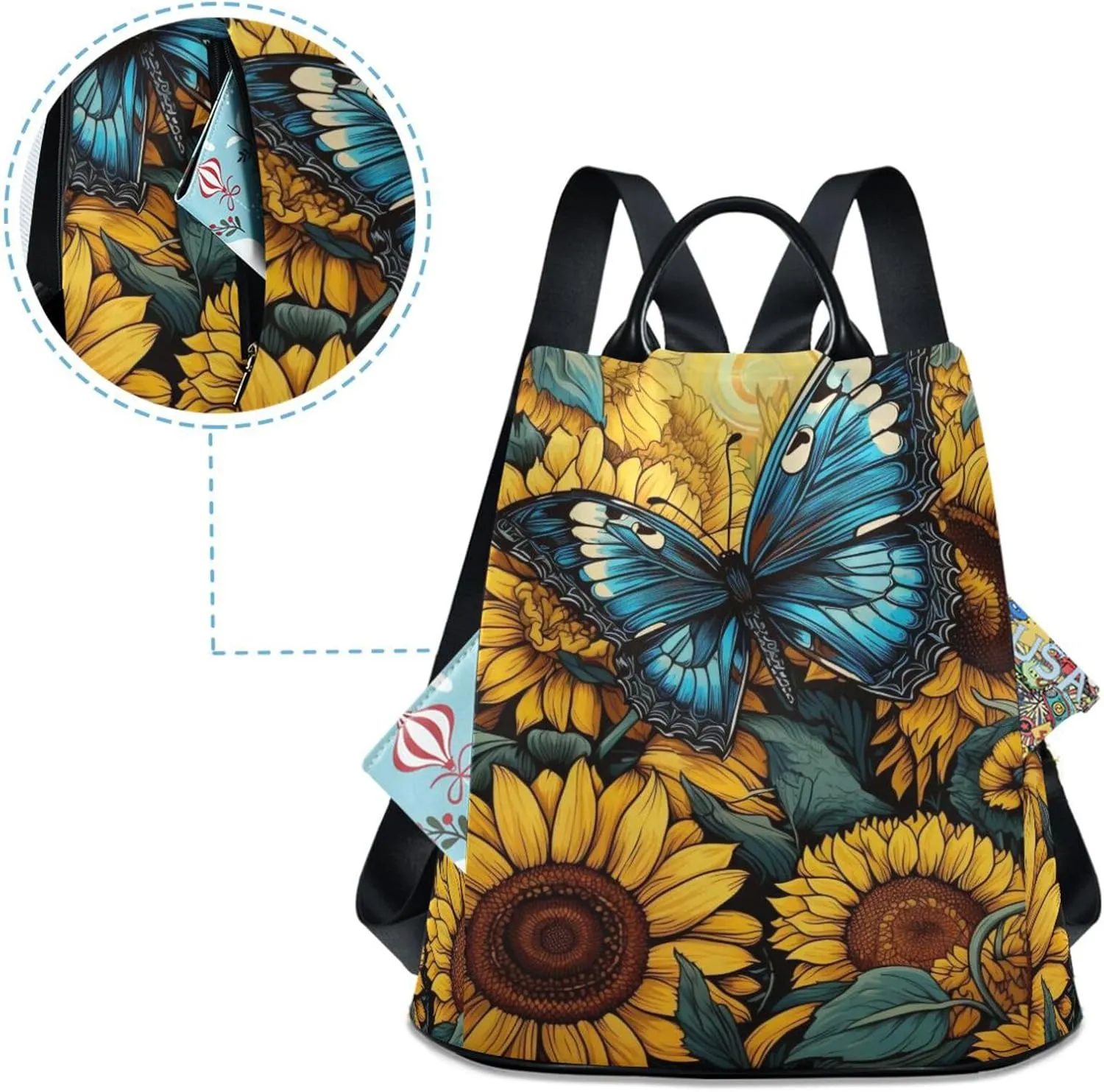 Backpack Purse for Women Anti Theft Fashion Daypack Polyester Travel Bag Shoulder Bag Butterfly 13.4 X 5.9 X 15in Pattern 2