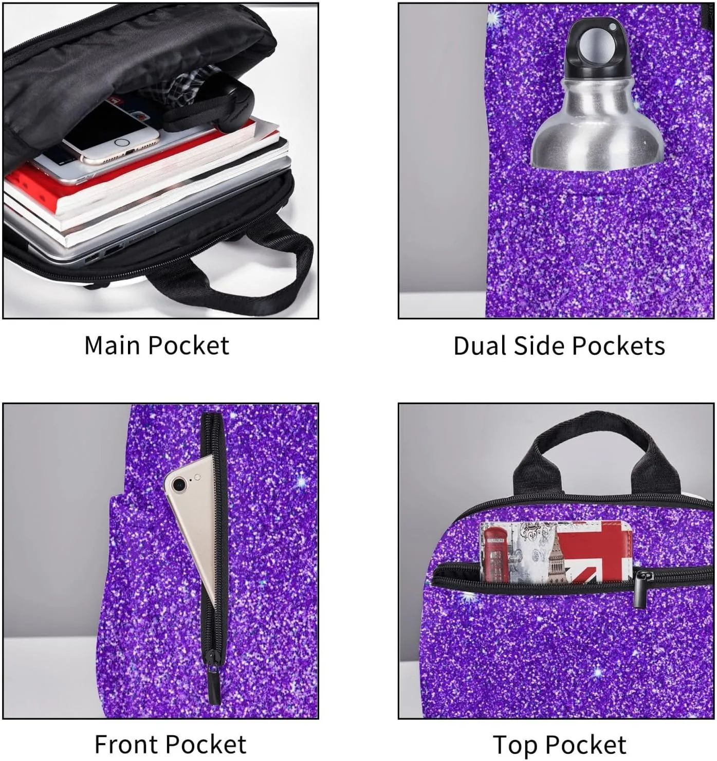 Backpack Travel, or Work Bookbag purple Glitter Sparkle texture Laptop Daypacks