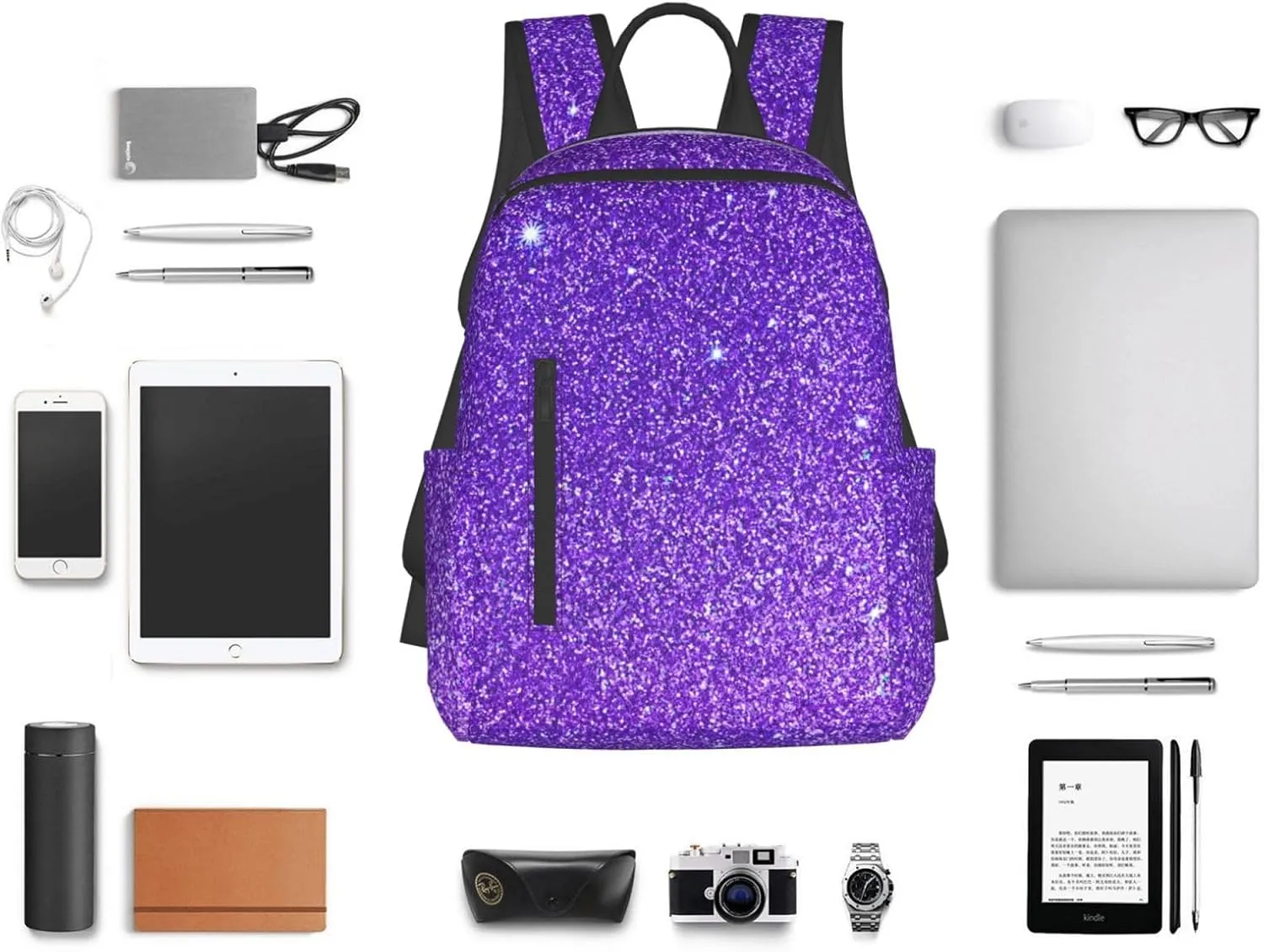 Backpack Travel, or Work Bookbag purple Glitter Sparkle texture Laptop Daypacks