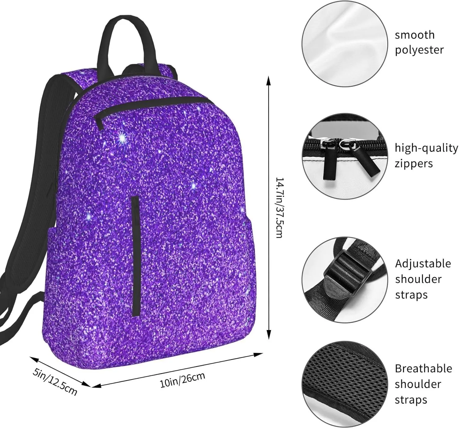 Backpack Travel, or Work Bookbag purple Glitter Sparkle texture Laptop Daypacks