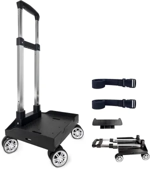Backpack Trolley Wheeled Cart, Foldable Aluminium Alloy Hand Truck with Edge Guard Base, 4 Spinner Wheels, Luggage Cart with Luggage Strap for Teenagers, Adults, School,Luggage Trolley for Travel