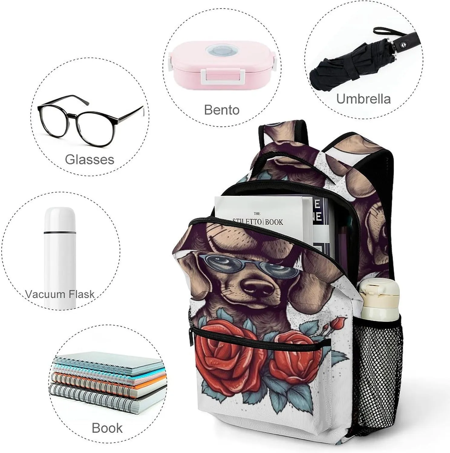 Backpacks Dog Wearing Glasses Travel Bag Laptop Backpack Casual Daypack for Weekender Business Hiking