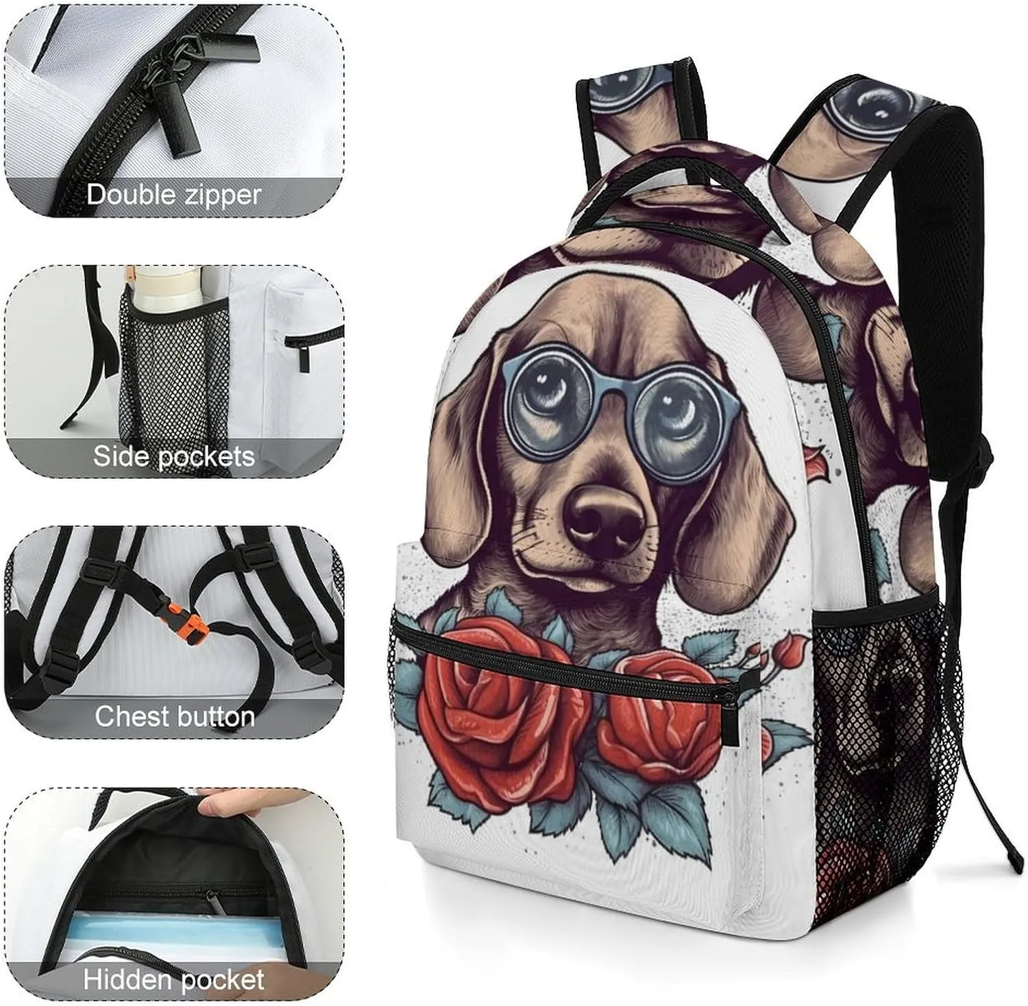 Backpacks Dog Wearing Glasses Travel Bag Laptop Backpack Casual Daypack for Weekender Business Hiking