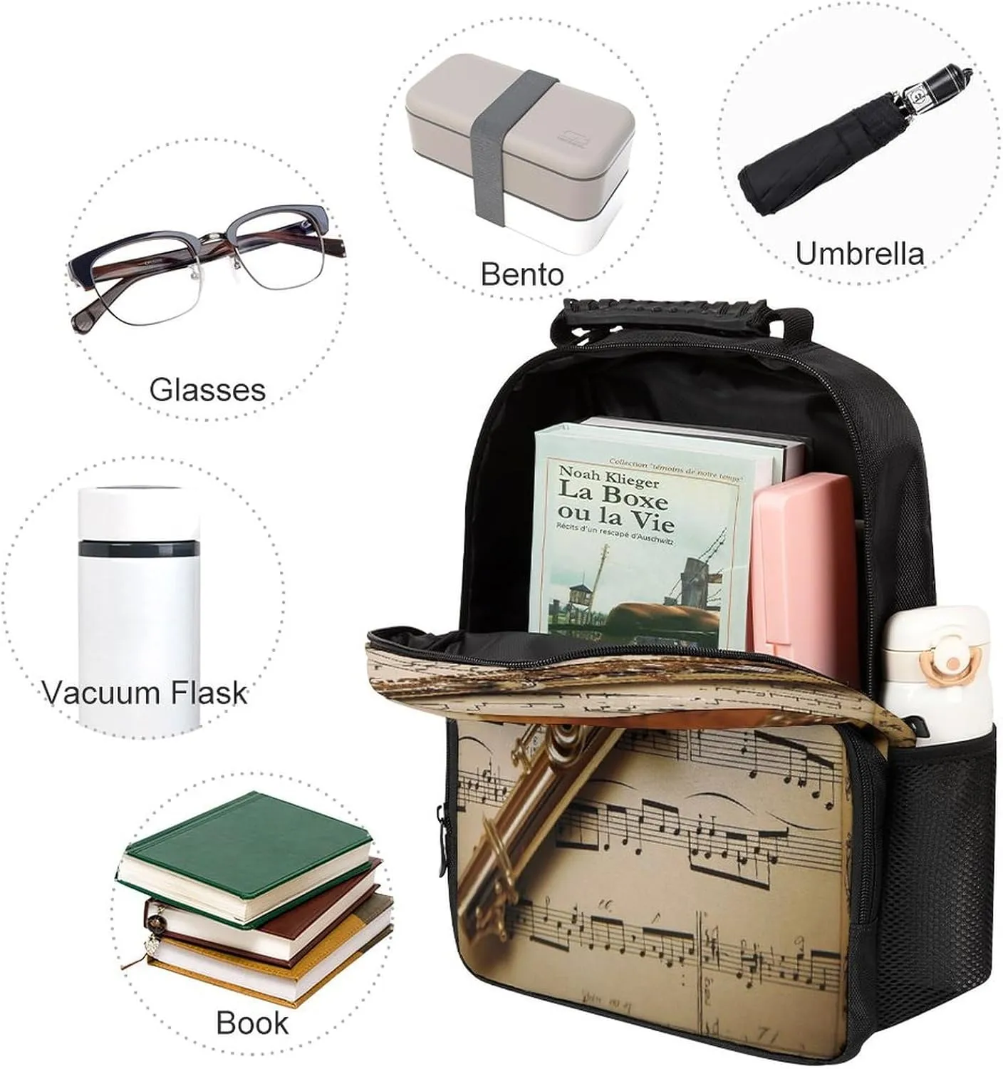Backpacks Flute Music Travel Bag Business Work Laptop Backpack, 40x28x16cm