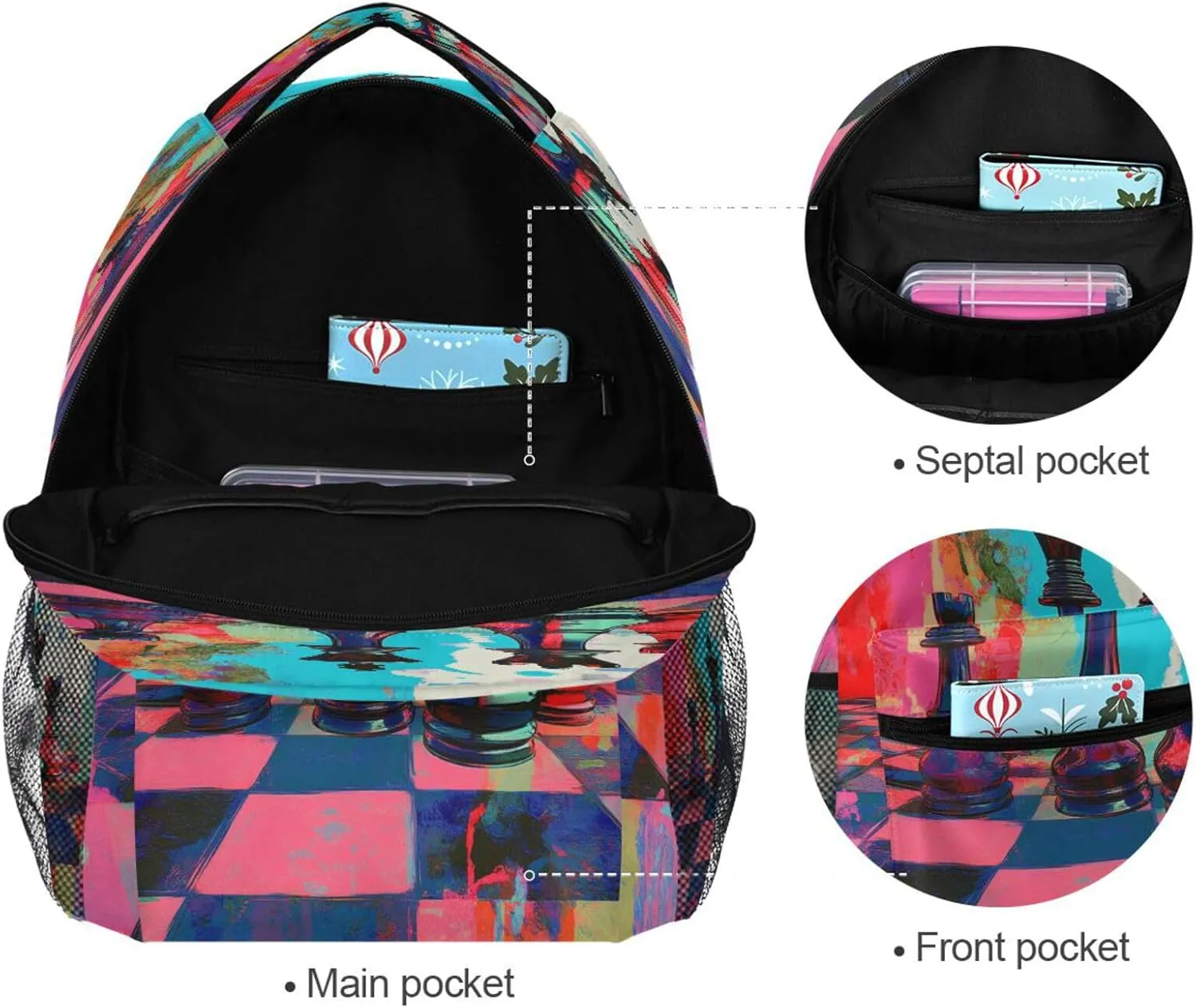 Backpacks for Teacher Nurse Waterproof College School Computer Bag with Chest Strap Gift Men & Women Chess Set
