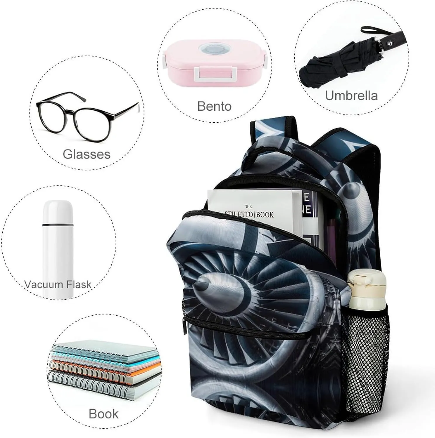 Backpacks Jet Engine Travel Bag Laptop Backpack Casual Daypack for Weekender Business Hiking