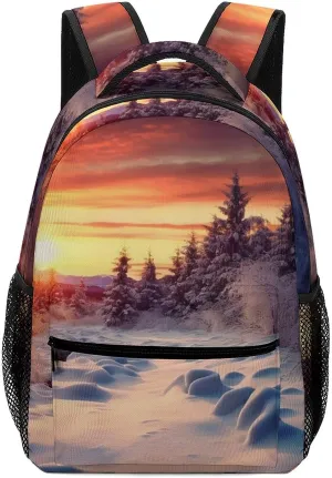 Backpacks Winter Snow Sunset Landscape Travel Bag Laptop Backpack Casual Daypack for Weekender Business Hiking