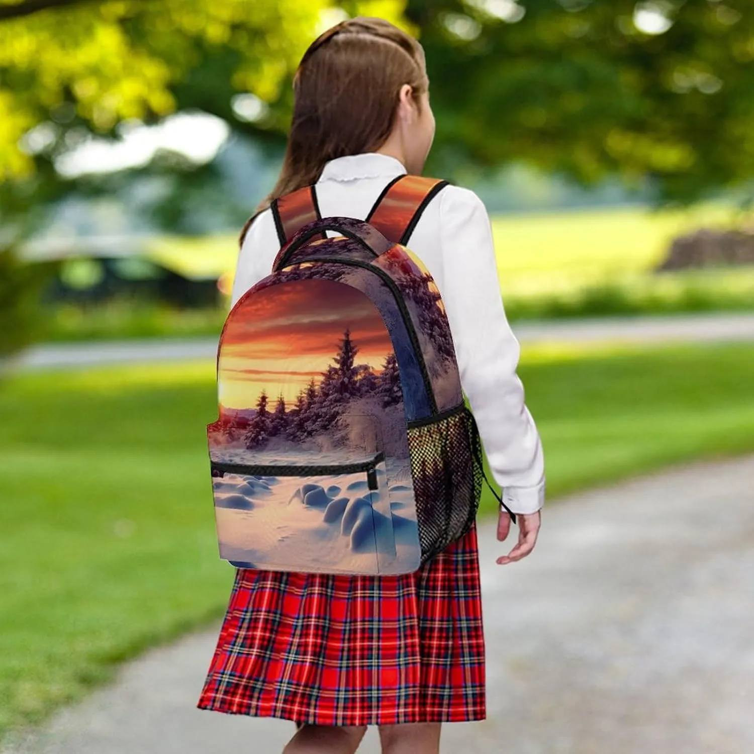 Backpacks Winter Snow Sunset Landscape Travel Bag Laptop Backpack Casual Daypack for Weekender Business Hiking