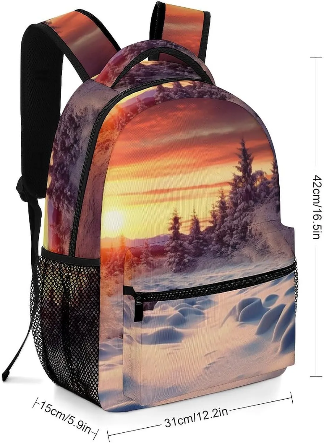 Backpacks Winter Snow Sunset Landscape Travel Bag Laptop Backpack Casual Daypack for Weekender Business Hiking