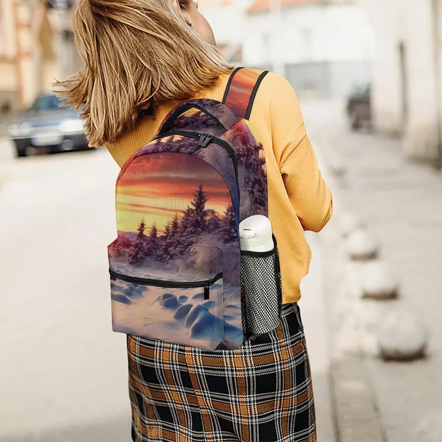 Backpacks Winter Snow Sunset Landscape Travel Bag Laptop Backpack Casual Daypack for Weekender Business Hiking