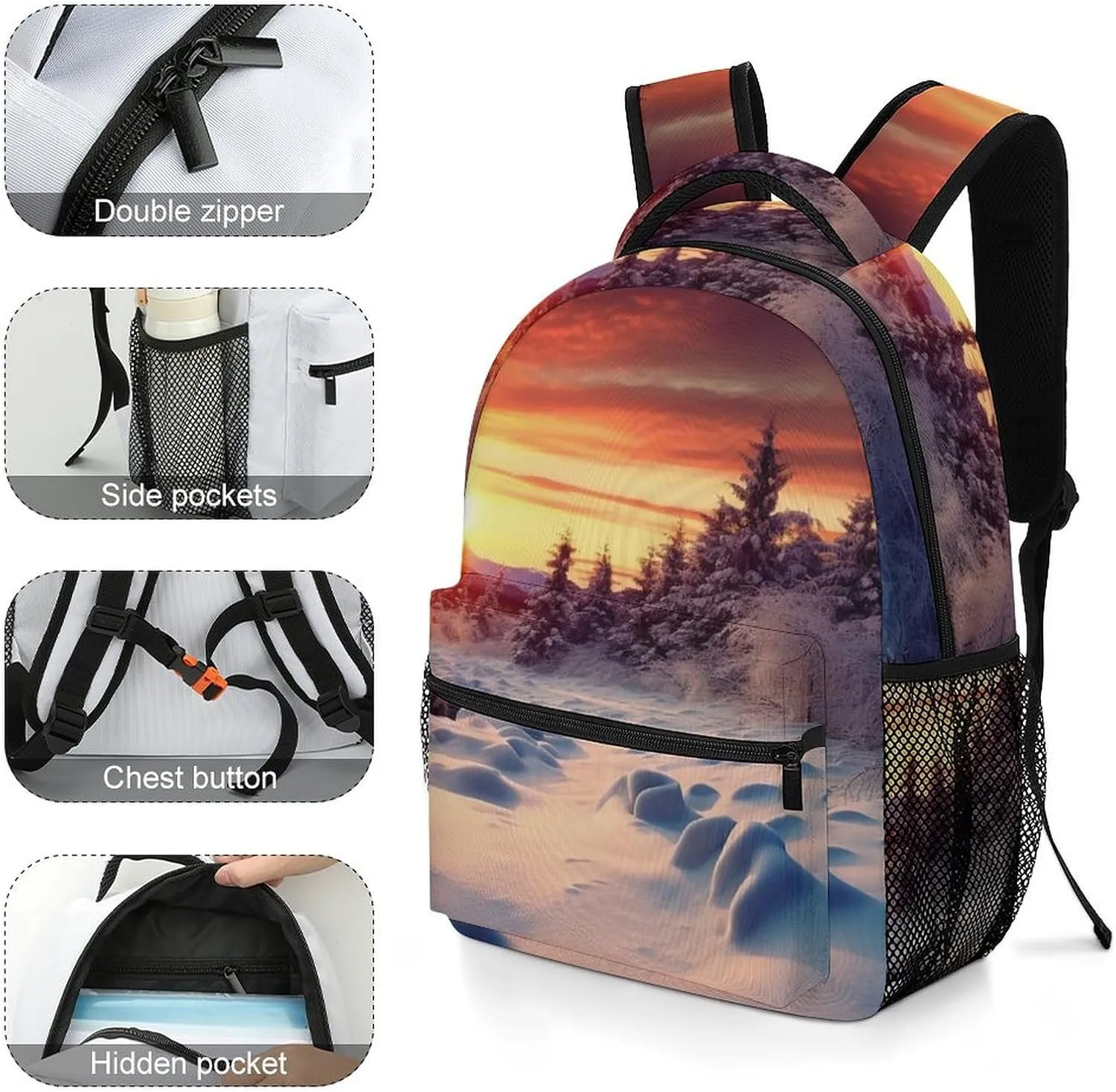 Backpacks Winter Snow Sunset Landscape Travel Bag Laptop Backpack Casual Daypack for Weekender Business Hiking