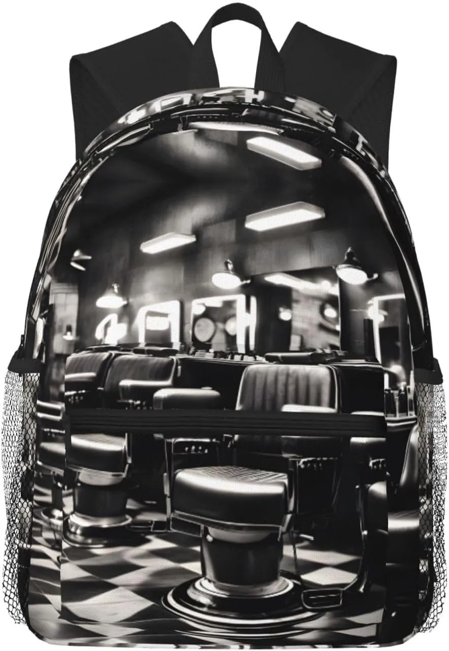 Barber Shop Monochrome Style Print Travel Backpack, Suitable For Daily Commute, Outdoor Sports And Weekend Vacation