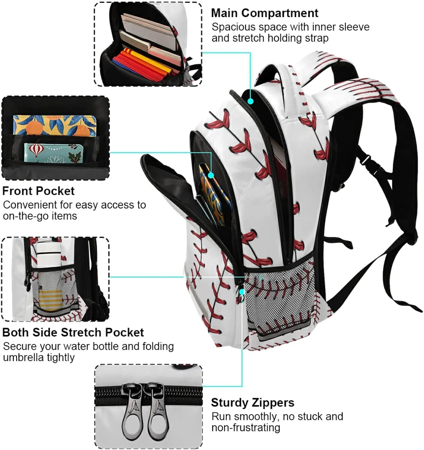 Baseball Kids Backpacks for Teens Girls Boys Ball Backpack Student Schoolbag School Sports Softball 16 inch Laptop Book Bag Casual Daypack Back Pack Travel Sports Bags