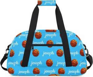 Basketball Custom Name Sport Gym Bag Personalized Overnight Duffel Bag for Boys Girls Weekender Bags Carry On Training Bag, Blue