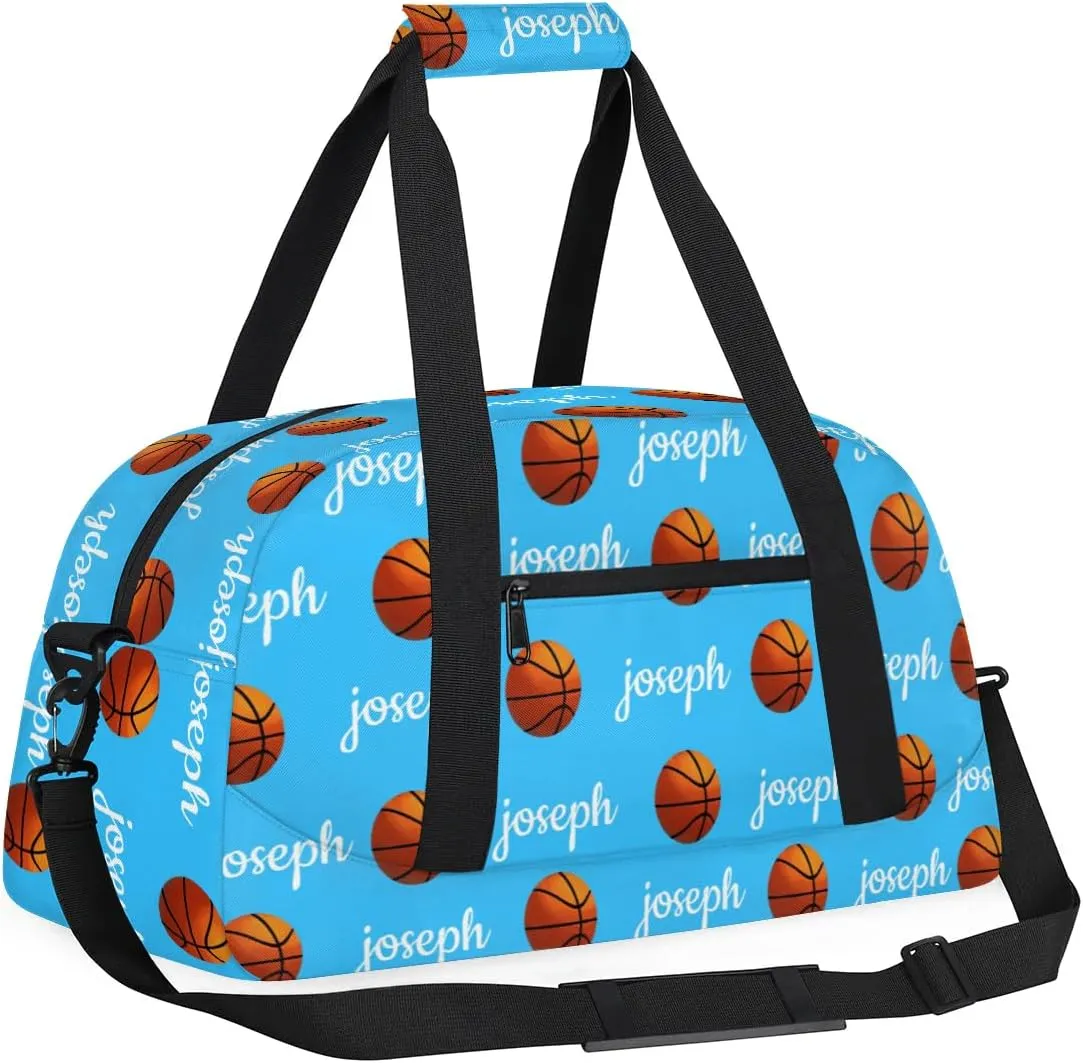 Basketball Custom Name Sport Gym Bag Personalized Overnight Duffel Bag for Boys Girls Weekender Bags Carry On Training Bag, Blue