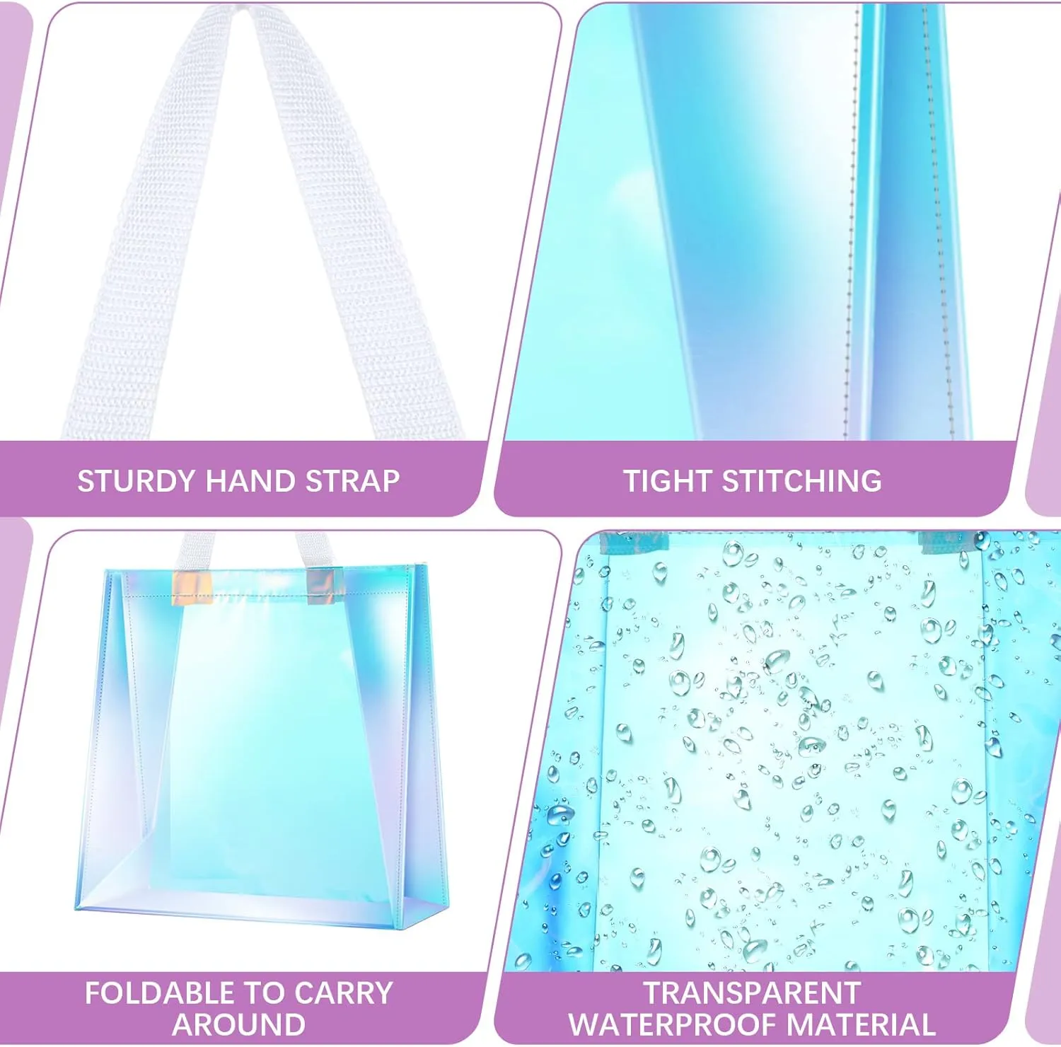 BBTO 6 Pcs Clear Tote Bag Stadium Approved Plastic Hand Bag