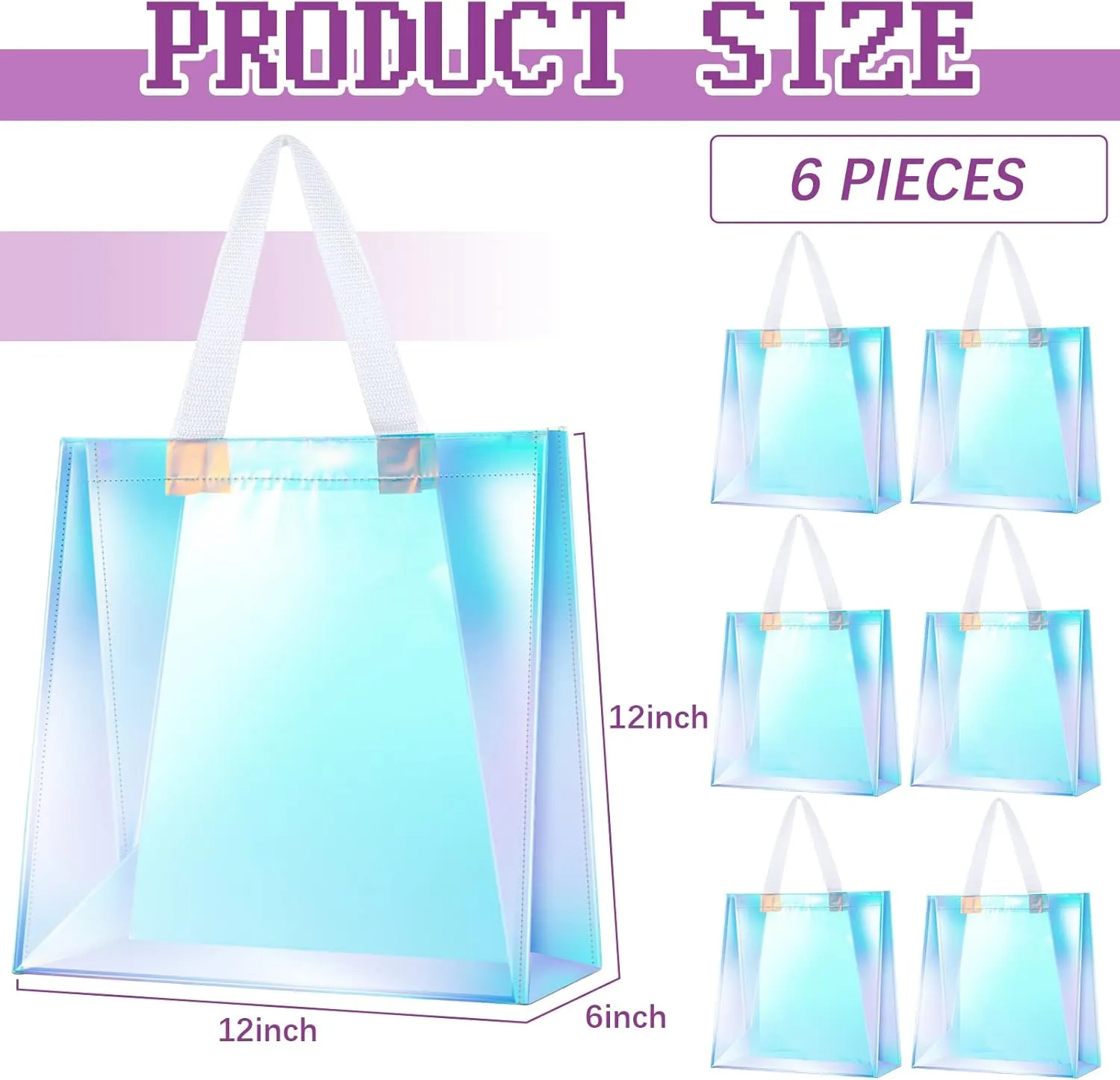 BBTO 6 Pcs Clear Tote Bag Stadium Approved Plastic Hand Bag