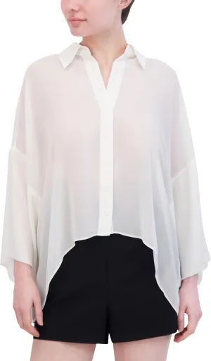BCBGMAXAZRIA Women's 3/4 Sleeve Collar Neck Button Up Cape Top
