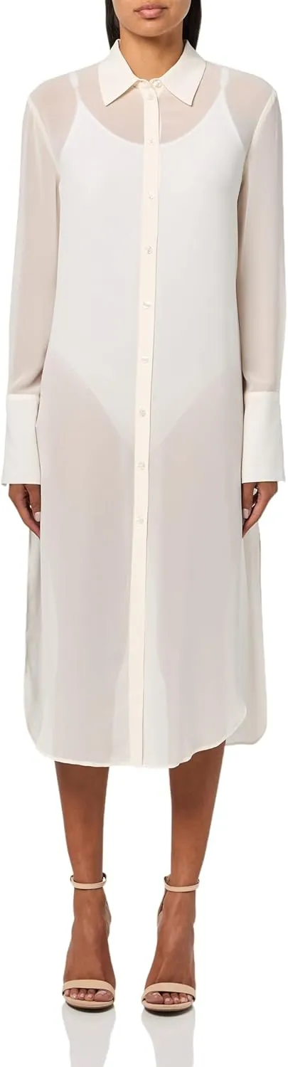 BCBGMAXAZRIA Women's Long Sleeve Collar Neck Tuxedo Top Button Down Midi Dress