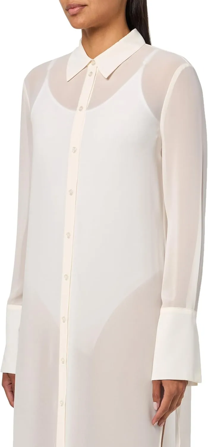 BCBGMAXAZRIA Women's Long Sleeve Collar Neck Tuxedo Top Button Down Midi Dress