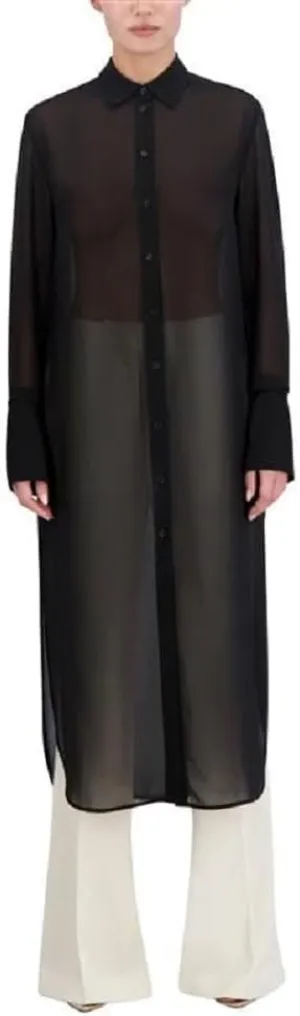 BCBGMAXAZRIA Women's Long Sleeve Collar Neck Tuxedo Top Button Down Midi Dress