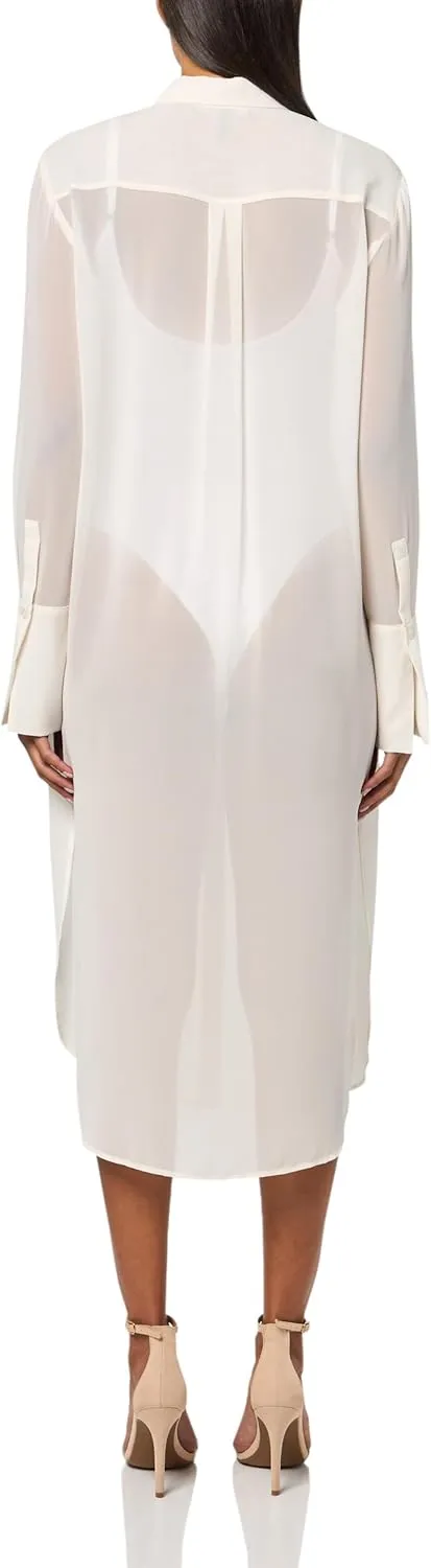 BCBGMAXAZRIA Women's Long Sleeve Collar Neck Tuxedo Top Button Down Midi Dress
