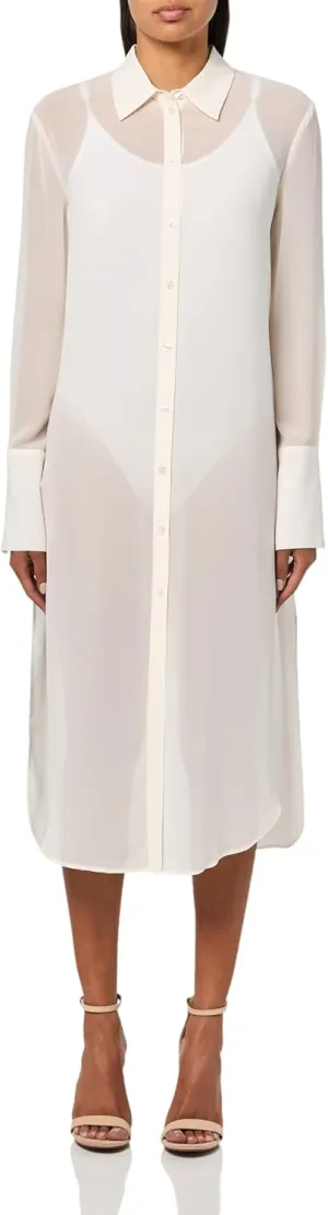 BCBGMAXAZRIA Women's Long Sleeve Collar Neck Tuxedo Top Button Down Midi Dress