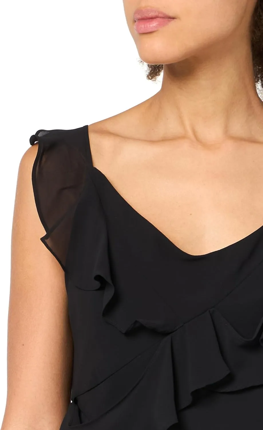 BCBGMAXAZRIA Women's Scoop Neck Sleeveless Ruffle Maxi Cocktail Dress