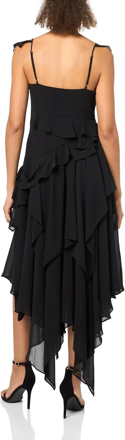 BCBGMAXAZRIA Women's Scoop Neck Sleeveless Ruffle Maxi Cocktail Dress