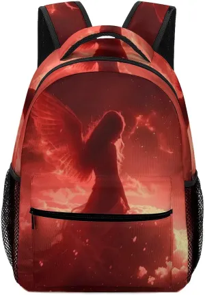 Beautiful Angel Woman with Red Wings Laptop Backpack Lightweight Travel Backpacks Casual Daypack with Adjustable Strap for Men Women