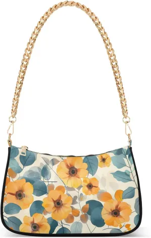 Beautiful Colorful Flowers Women's Tote Chain Shoulder Bag, Classic Wedding Party Wallet, Handbag