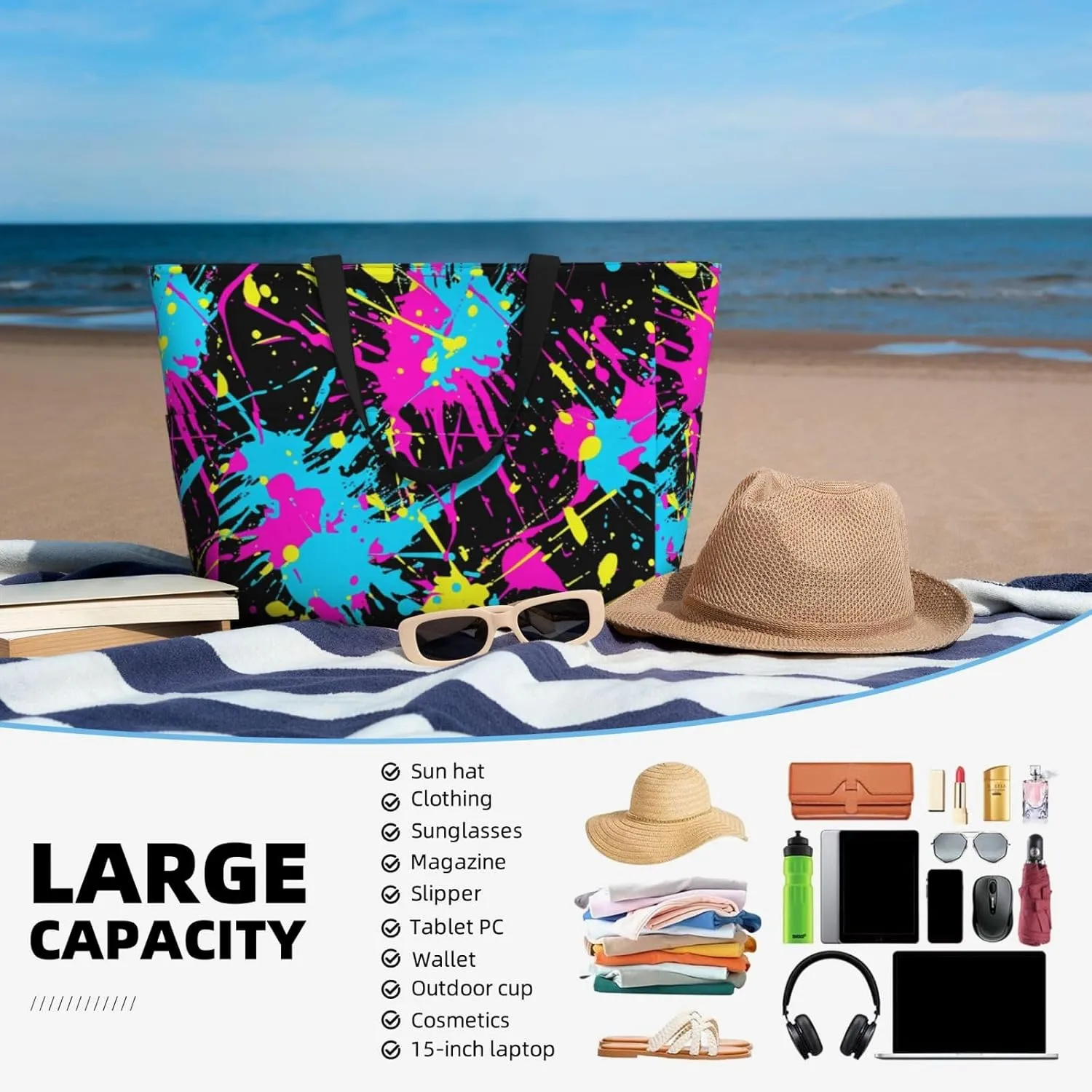 Beautiful floral pattern Large Capacity Travel Bag Lightweight Shopping Handbag Beach Tote Bags Casual Work Bag