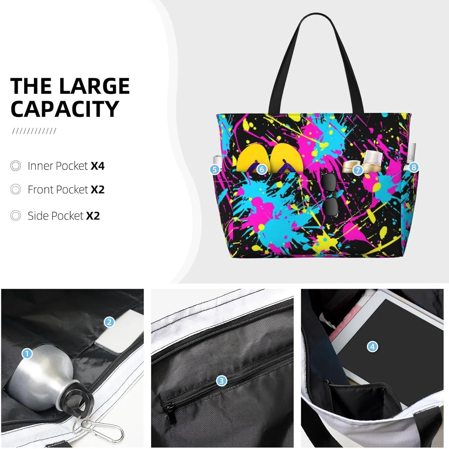 Beautiful floral pattern Large Capacity Travel Bag Lightweight Shopping Handbag Beach Tote Bags Casual Work Bag