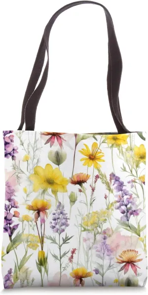 Beautiful Floral Watercolor Wildflowers Purple Yellow Tote Bag