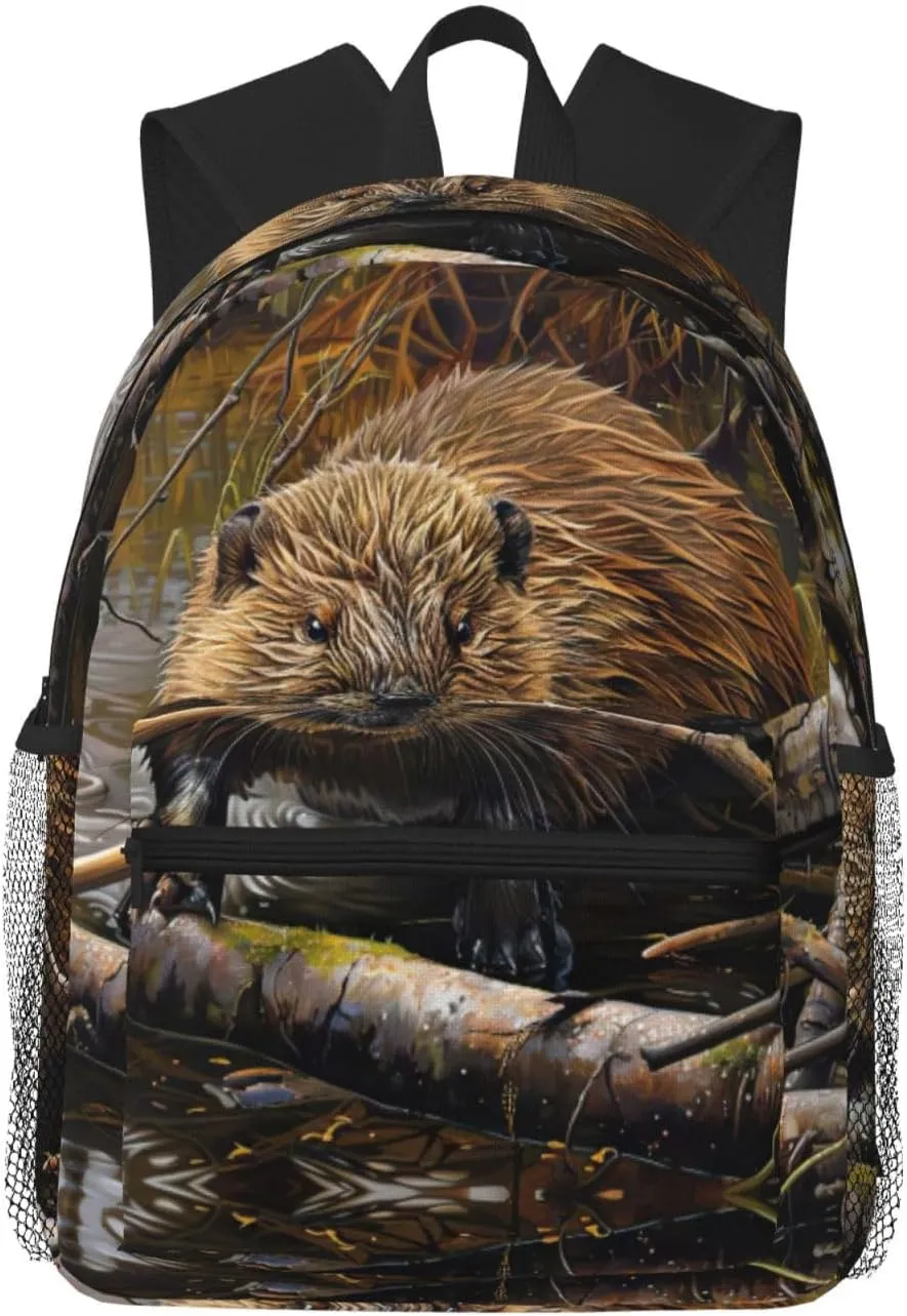 beaver working print backpack Travel Laptop Backpack Cute Purse Casual Backpack work, traveling,