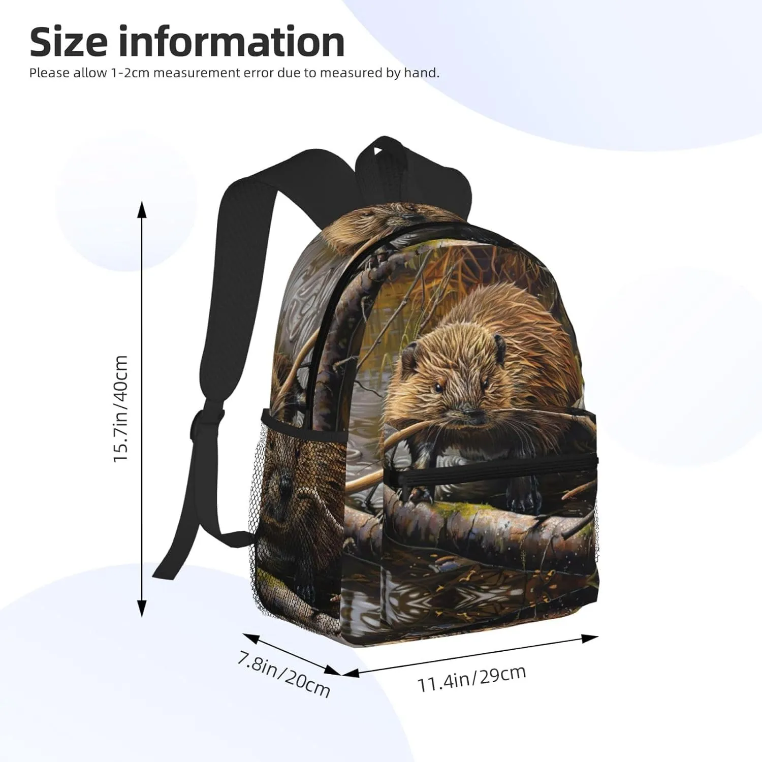 beaver working print backpack Travel Laptop Backpack Cute Purse Casual Backpack work, traveling,