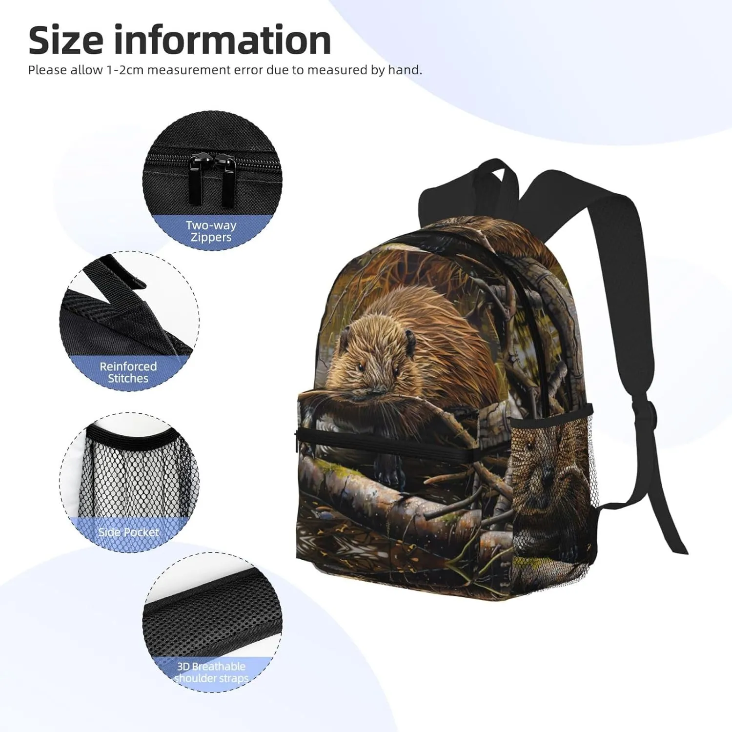 beaver working print backpack Travel Laptop Backpack Cute Purse Casual Backpack work, traveling,