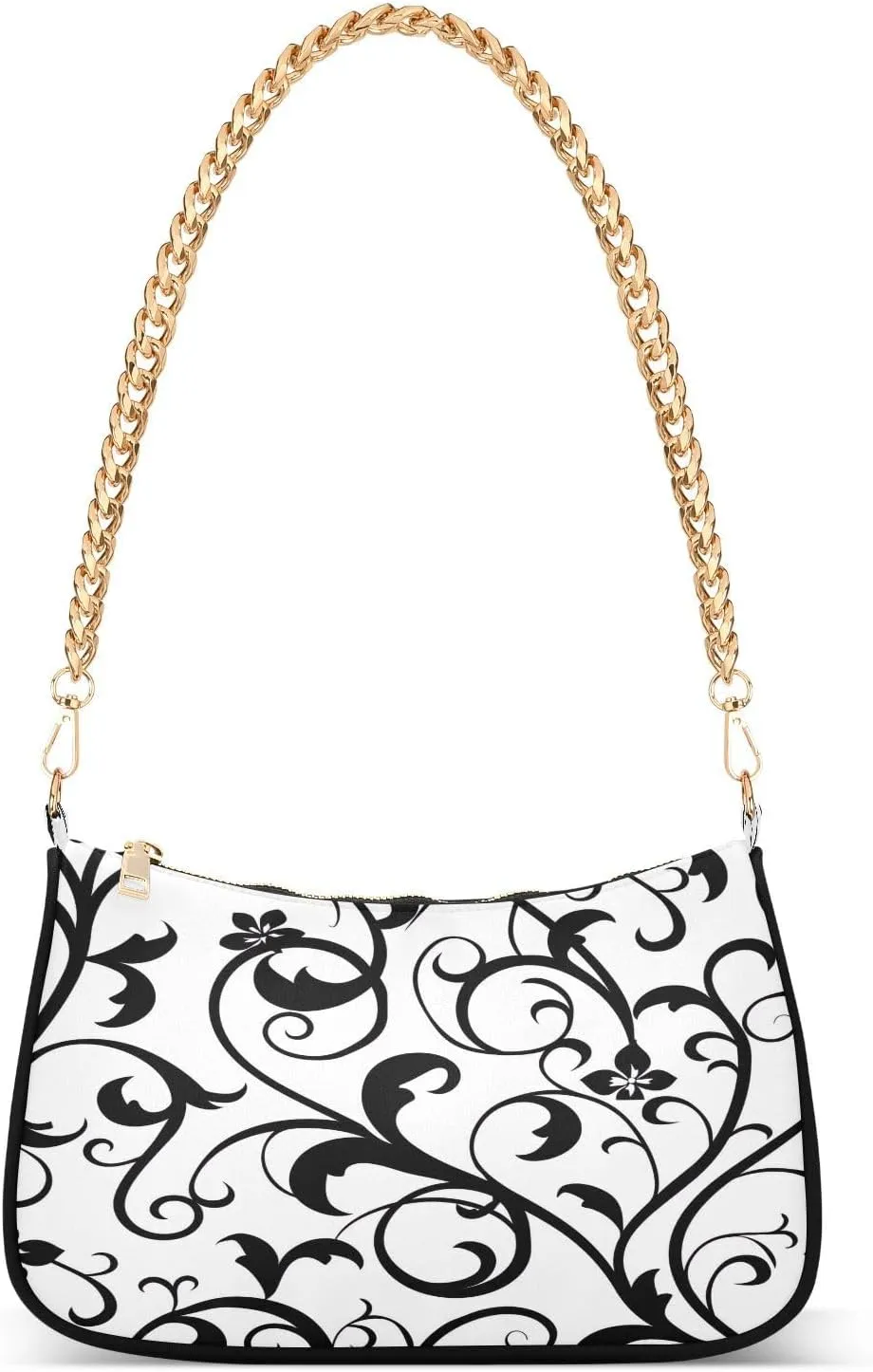 Black Flowers Women's Tote Chain Shoulder Bag, Classic Wedding Party Wallet, Handbag
