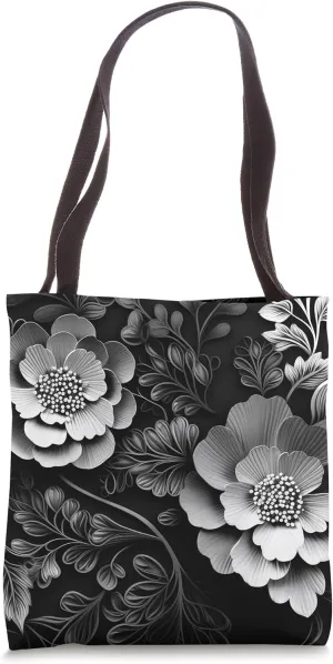 Black Lace White Floral Vintage Pattern Tote Bag