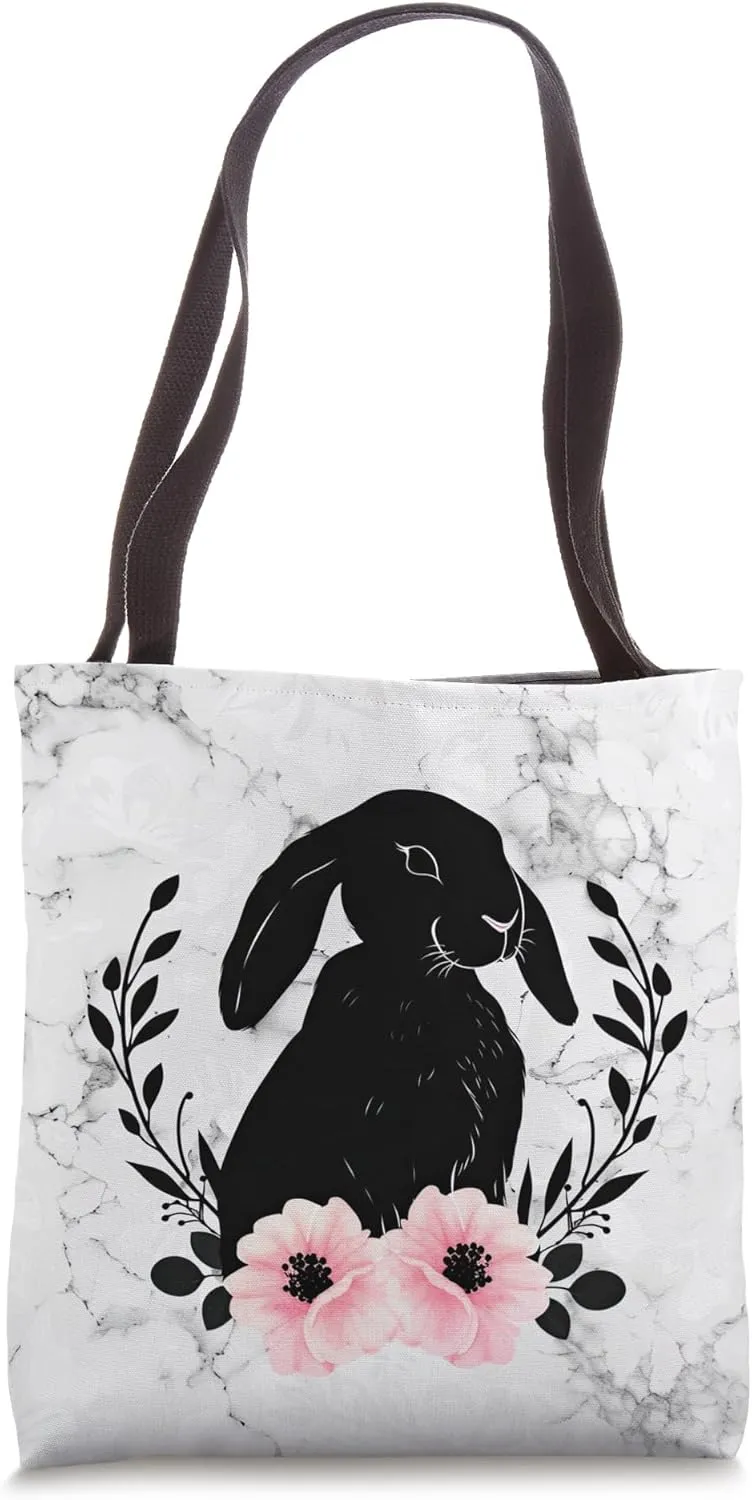 Black, Lop Bunny, Baby Lop Eared Rabbit, Floral White Tote Bag