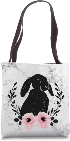 Black, Lop Bunny, Baby Lop Eared Rabbit, Floral White Tote Bag