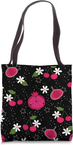 black pomegranate fruit cherry floral daisy Tote Bag