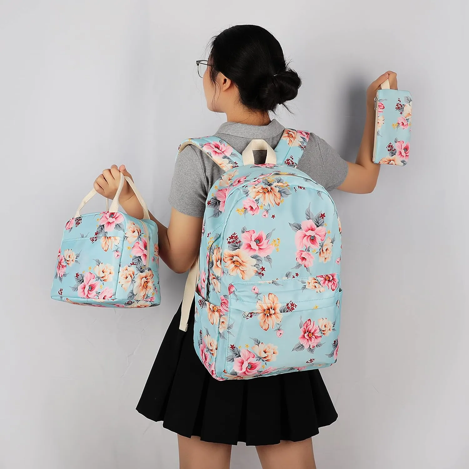 Bluboon School Backpack Set Girls Womens Laptop Bookbag Casual Daypack Fits 15 inch Laptop with Lunch Tote Bag and Pencil Bag