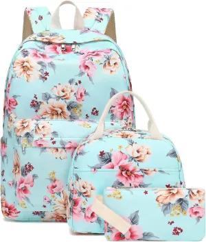 Bluboon School Backpack Set Girls Womens Laptop Bookbag Casual Daypack Fits 15 inch Laptop with Lunch Tote Bag and Pencil Bag