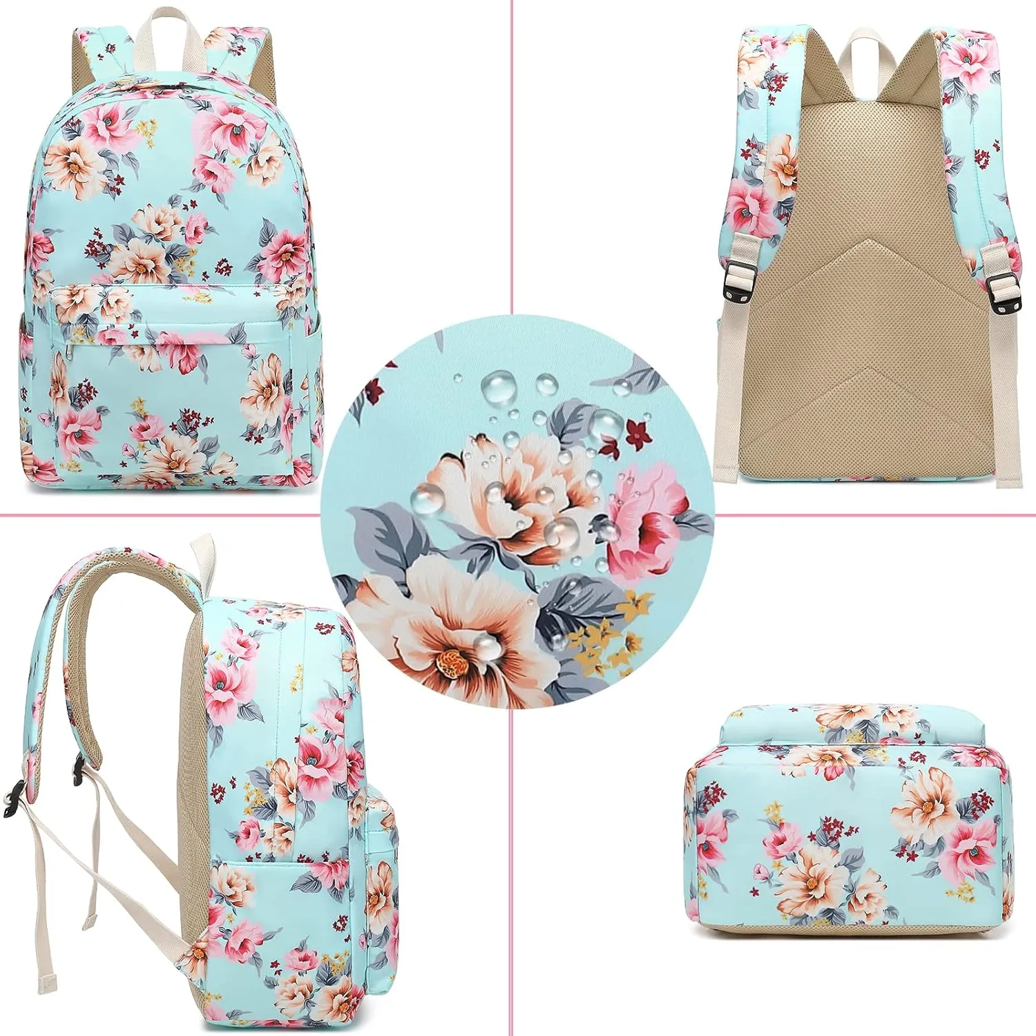 Bluboon School Backpack Set Girls Womens Laptop Bookbag Casual Daypack Fits 15 inch Laptop with Lunch Tote Bag and Pencil Bag