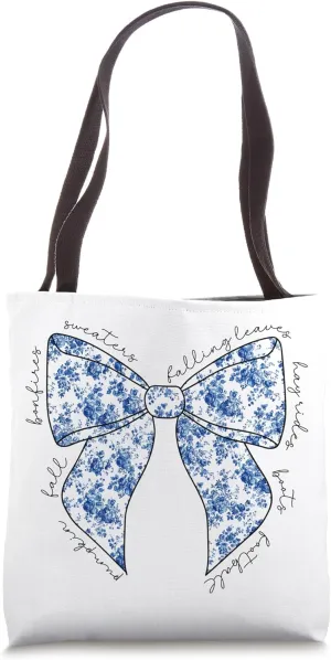 Blue Floral Fall Coquette Bow Vintage Chateau Toile Autumn Tote Bag