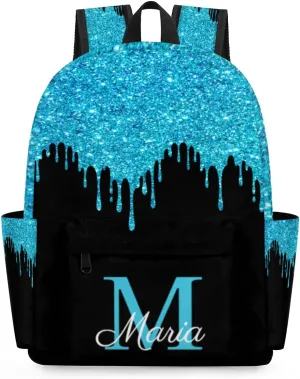 Blue Glitter Customized Kids Backpack for Boys Girls Shiny Theme Personalized Preschool Toddler Backpack Kindergarten Nursery Bookbag Travel Children School Bag