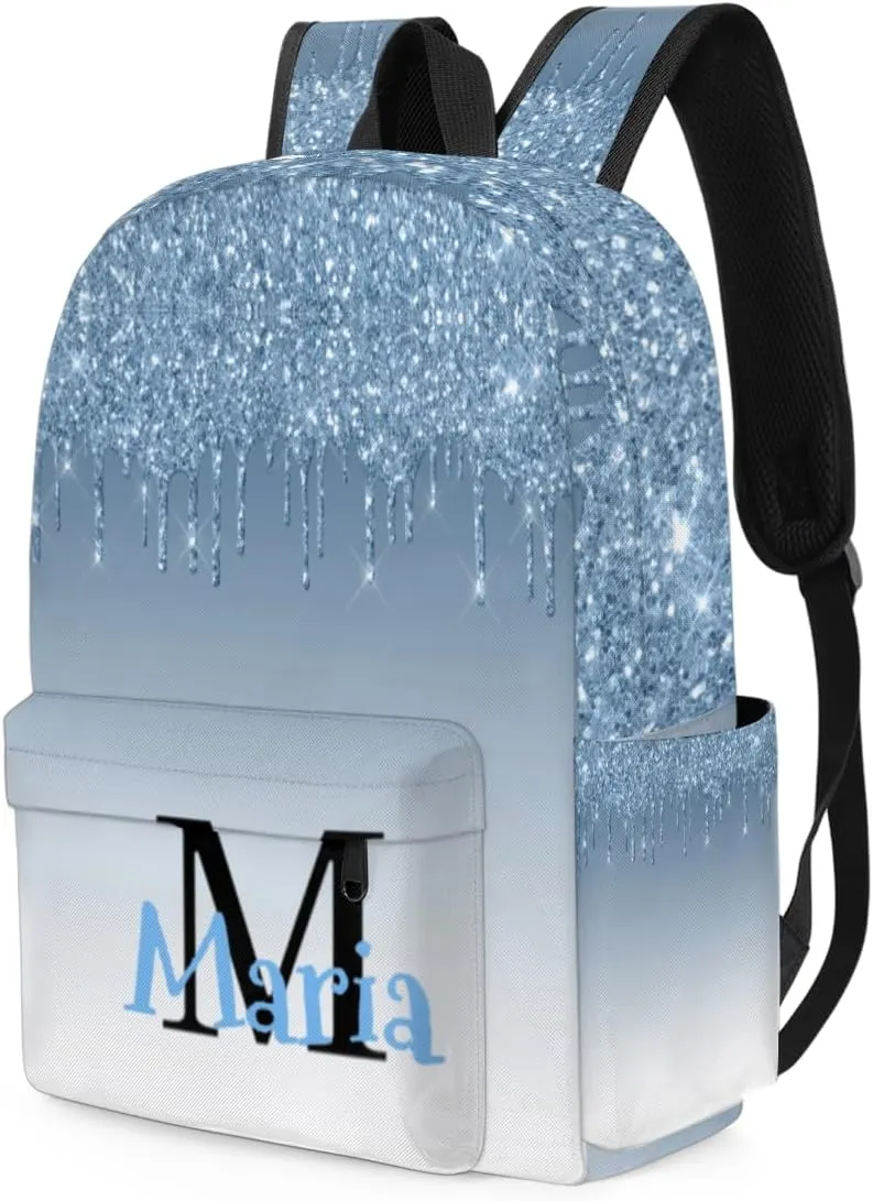 Blue Gray Glitter Customized Kids Backpack for Boys Girls Personalized Preschool Toddler Backpack Kindergarten Nursery Bookbag Travel Children School Bag