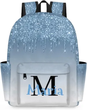 Blue Gray Glitter Customized Kids Backpack for Boys Girls Personalized Preschool Toddler Backpack Kindergarten Nursery Bookbag Travel Children School Bag